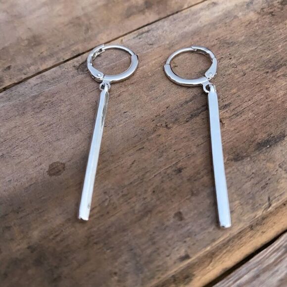 Dangle Charm Huggie Hoop Earrings White Gold Plated - Picture 2 of 3